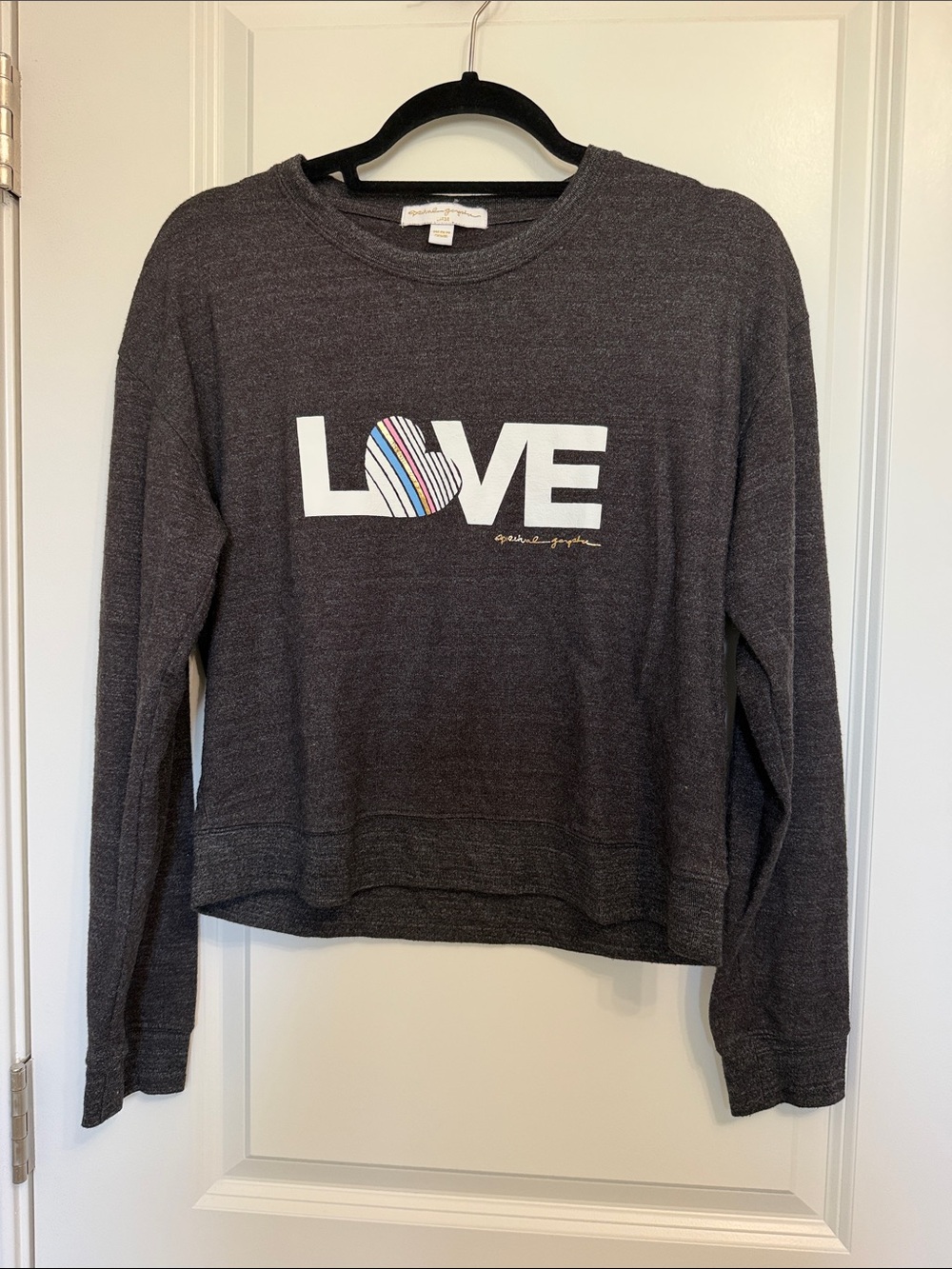Spiritual Gangster LOVE Rainbow Heart Pullover Sweatshirt L